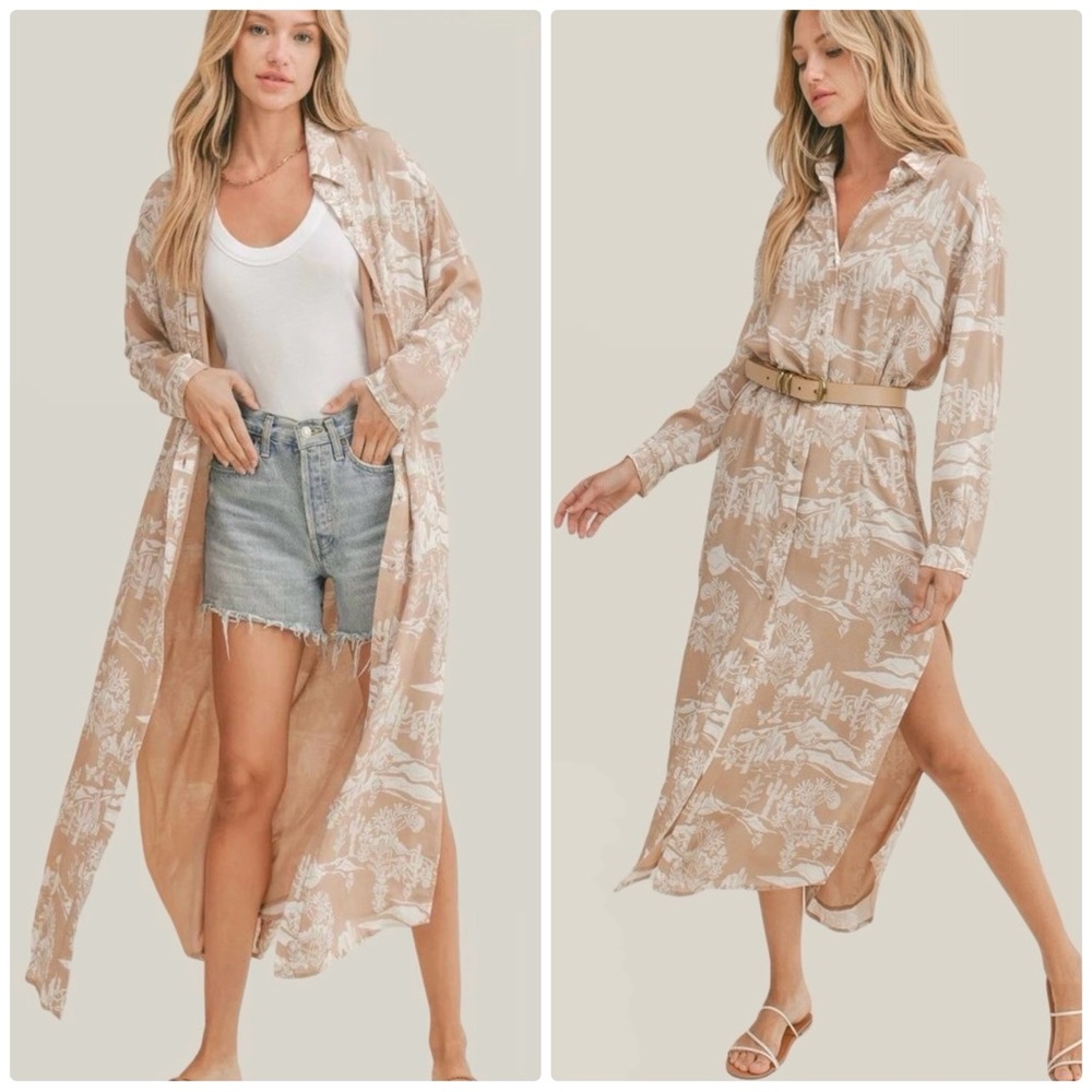 Anthropologie Beige and White Floral Maxi Dress